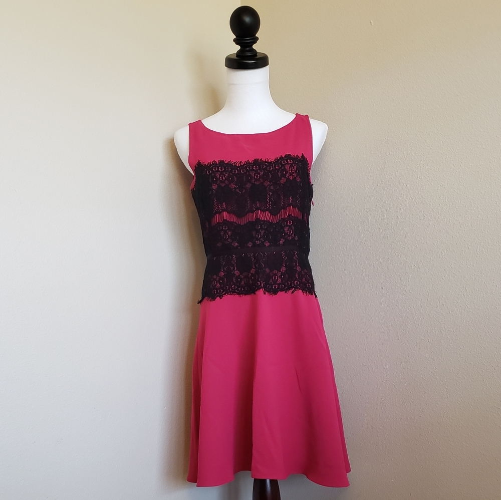 Ann Taylor Pink Cocktail Dress with Black Lace